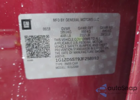 2018 Chevrolet Malibu Lt from USA, damaged, VIN 1G1ZD5ST9JF258993